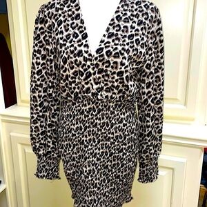 She + Sky Animal Print Smocked Skirt Dress Size Medium